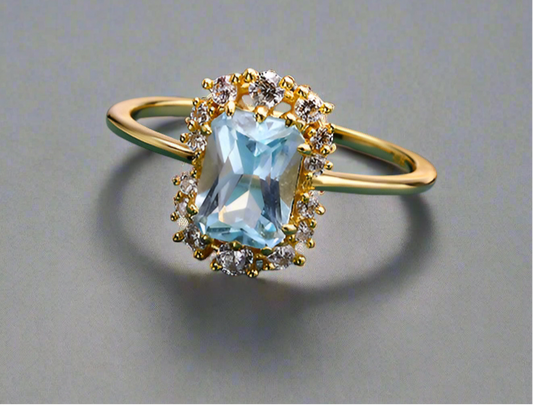 🦋 Cinderella’s Blue Topaz & White Zircon Gemstone Gold-tone Sterling Silver Ring